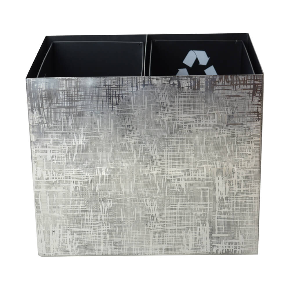 Wastepaper Bin Compact Square Textured Metal Silver - L 32.5cm x W 23.5cm x H 28cm
