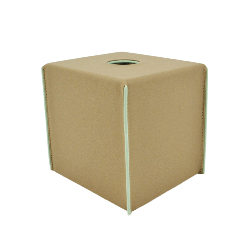 Planton- Beige tissue box cover with hint of mint on the side - 13 cm in size