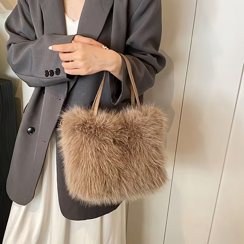 fluffy brown fur handbag