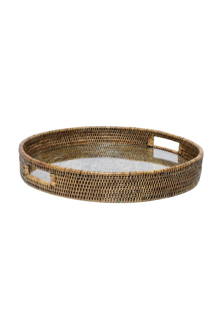 Rattan Serving Tray - Brown -H5cm x W33cm