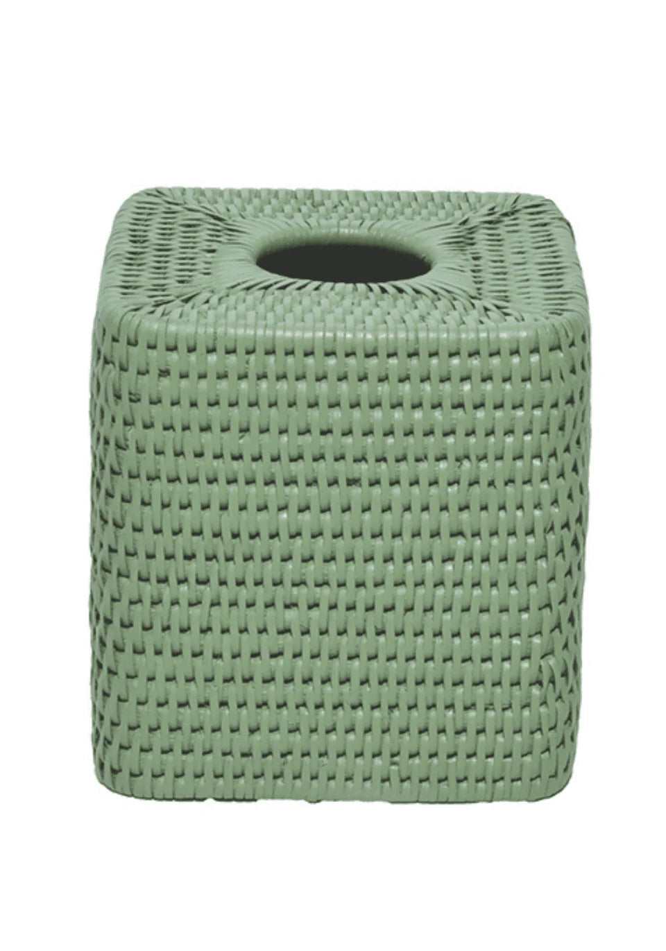 Green Rattan Cubed Tissue Box Cover - 14cm