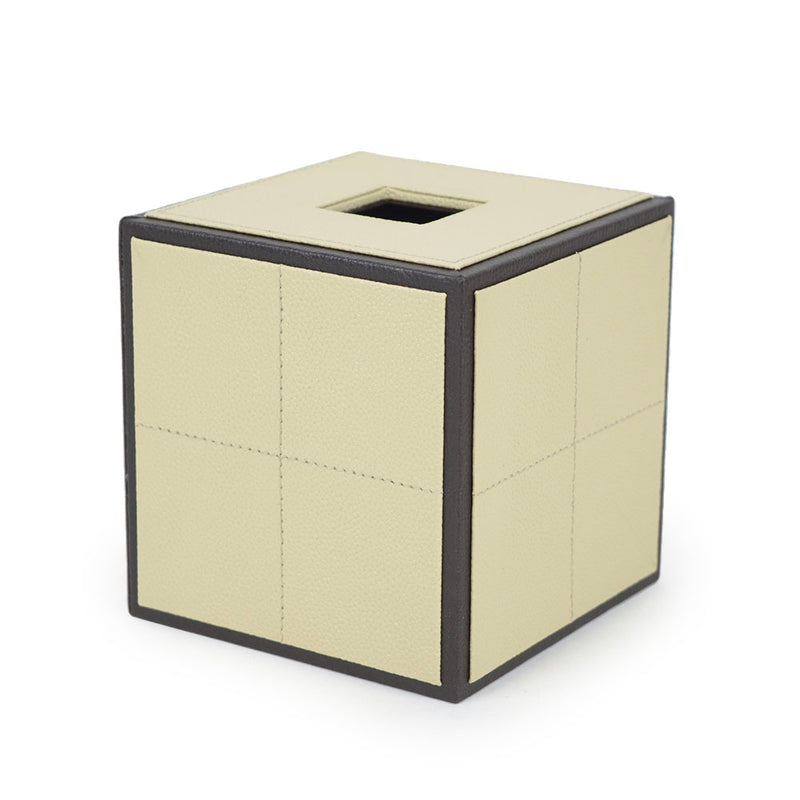 Chance  -  Cream stitched cubed Tissue Box Cover with Black trimming