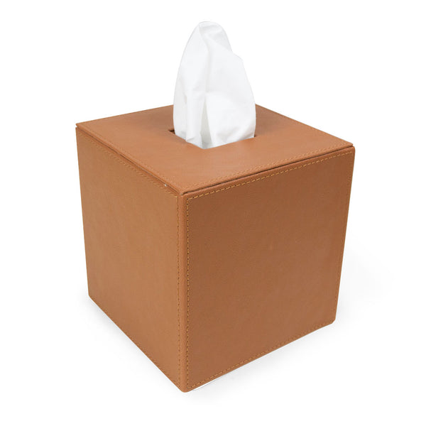 Back in Stock Bruton - Tanned Faux Leather Tissue Box Cover