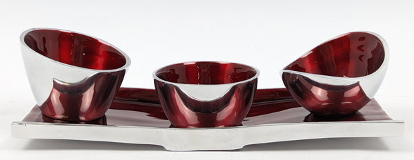 Monza - Three Snack Bowls &  Red Serving Tray - tray size 32 cm by 8cm
