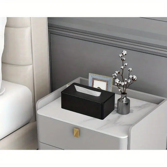 Tatler - Black Faux Leather Rectangular Tissue Box Cover