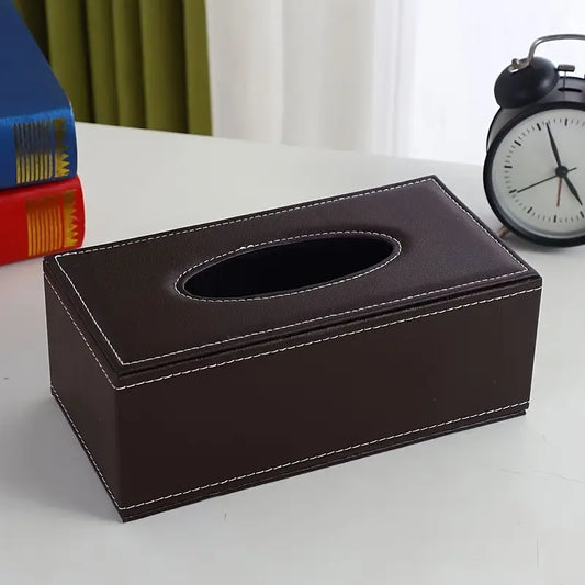 Tatler - Brown Faux Leather Rectangular Tissue Box Cover