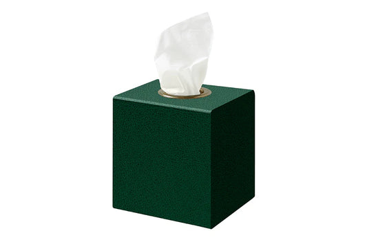 Wimble - Green Faux Leather Tissue Box Cover  with brass ring 14cm