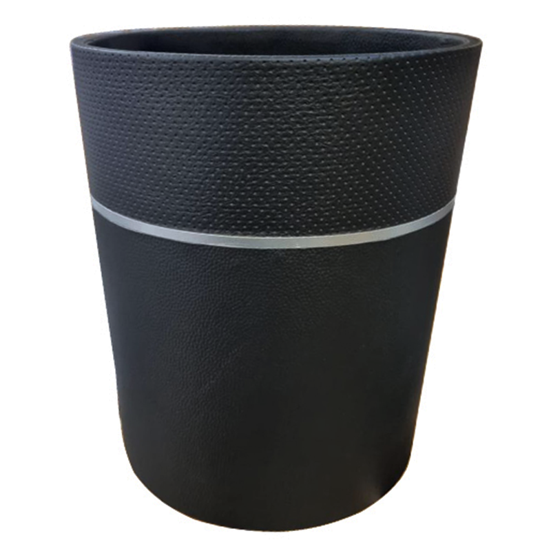 Audling  - Black Faux Leather Waste Bin with Pattern - Dimensions: 20cm x H25cm - NEW