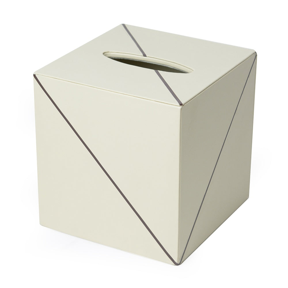 Aldersham  -  Cream stitched cubed Tissue Box Cover with Pattern - Dimensions: 14cm