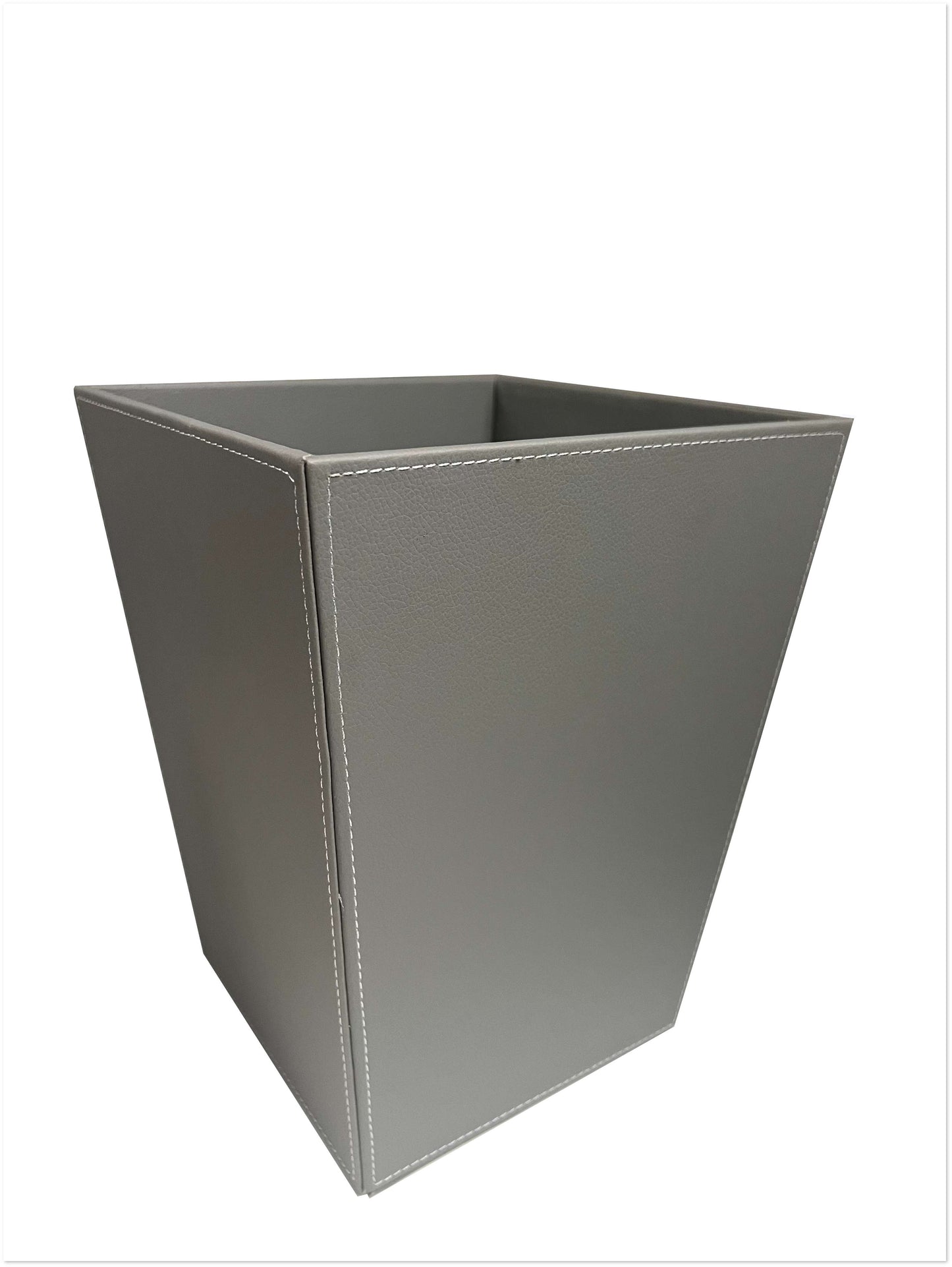Grey Square Faux Leather Wastebin - H29cm x W23cm - NEW