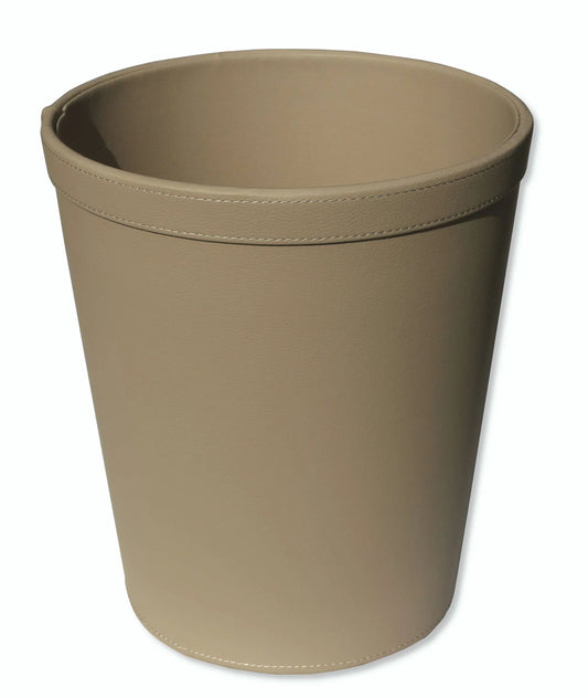 Taupe Circular Faux Leather Wastebin -  Dimension:H29cm x W26cm.