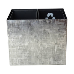 Wastepaper Bin Compact Square Textured Metal Silver - L 32.5cm x W 23.5cm x H 28cm