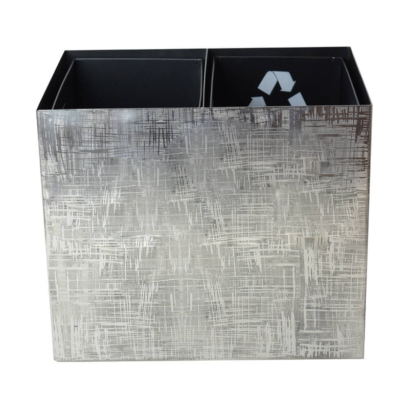 Wastepaper Bin Compact Square Textured Metal Silver - L 32.5cm x W 23.5cm x H 28cm