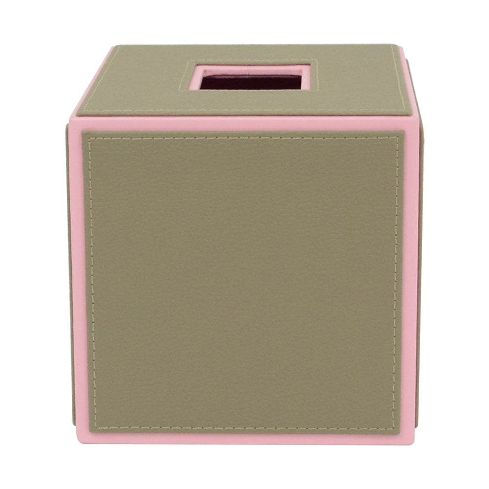 Aberdale - Beige and Hint of Pink Faux Leather Cubed Tissue Box Cover - Size 13cm