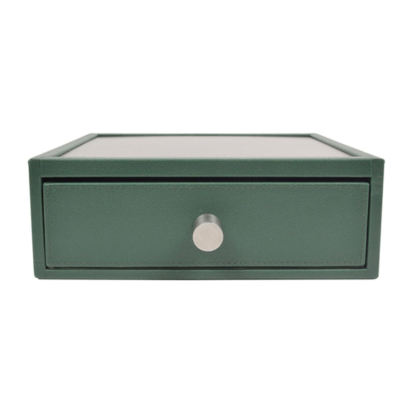 Davien - Forest Green faux leather with polished metal and antique brass L 24 cm x W 23 cm x H 8 cm