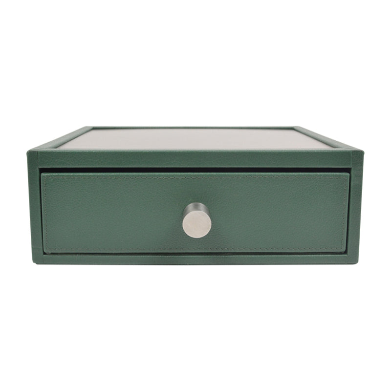 Davien - Forest Green faux leather with polished metal and antique brass L 24 cm x W 23 cm x H 8 cm