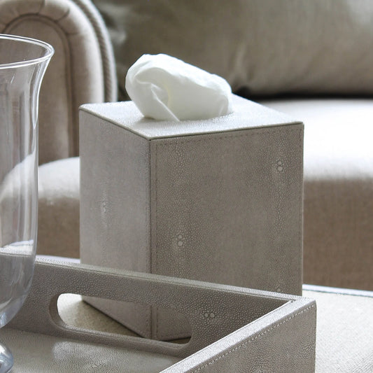 New Ivory  - Ivory Faux Shagreen Square Tissue Box Holder - H 16 x W 13 x L 13 cm