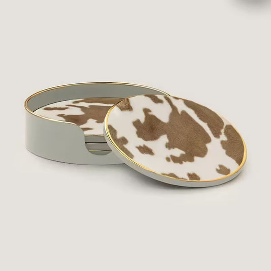 Catch - Set Of 4 Charming Brown and White Cow Print Coasters- 10cm