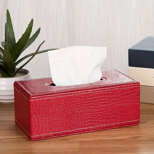 Tatler - Red Crocodile Faux Leather Rectangular Tissue Box Cover