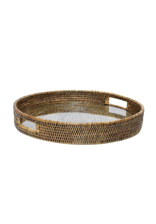 Rattan Serving Tray - Brown -H5cm x W33cm