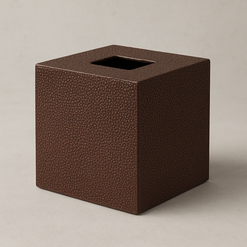 Coco Chocolate Brown Faux Shagreen Tissue Box Cover - Luxury Square Holder 14cm