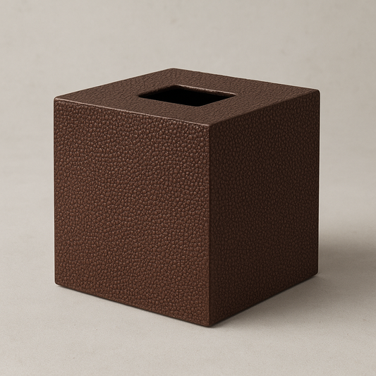 Coco Chocolate Brown Faux Shagreen Tissue Box Cover - Luxury Square Holder 14cm
