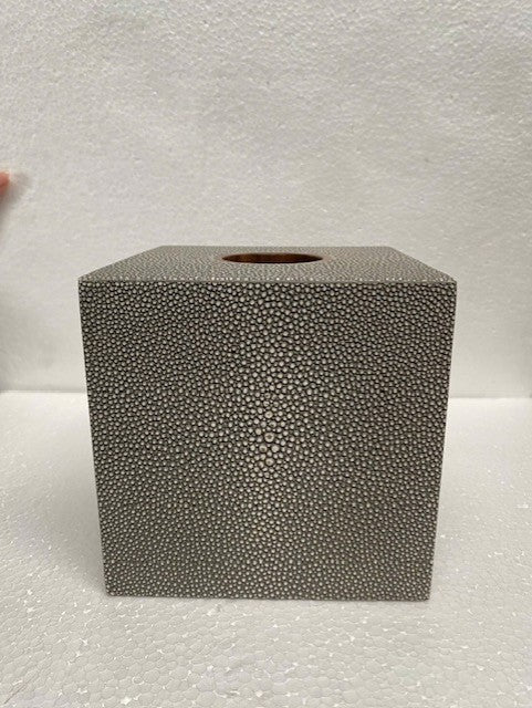 Grande Grey Faux Shagreen Tissue Box Cover - Luxury Square Holder 13cm