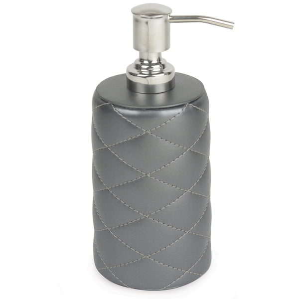 NEW | Whitewell - Metalic Grey Cross Stitch Faux Leather Soap Dispenser