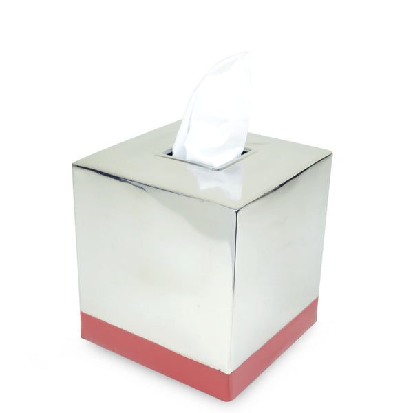 Valais - Polished Metal Tissue Box Cover With Red Trim