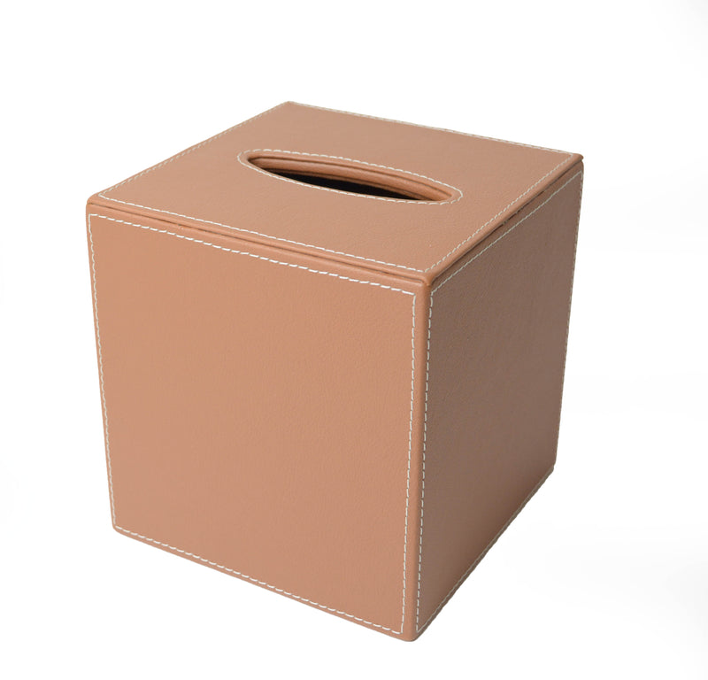 Chancery Lanes  -  Tan with white stitched cubed Tissue Box Cover