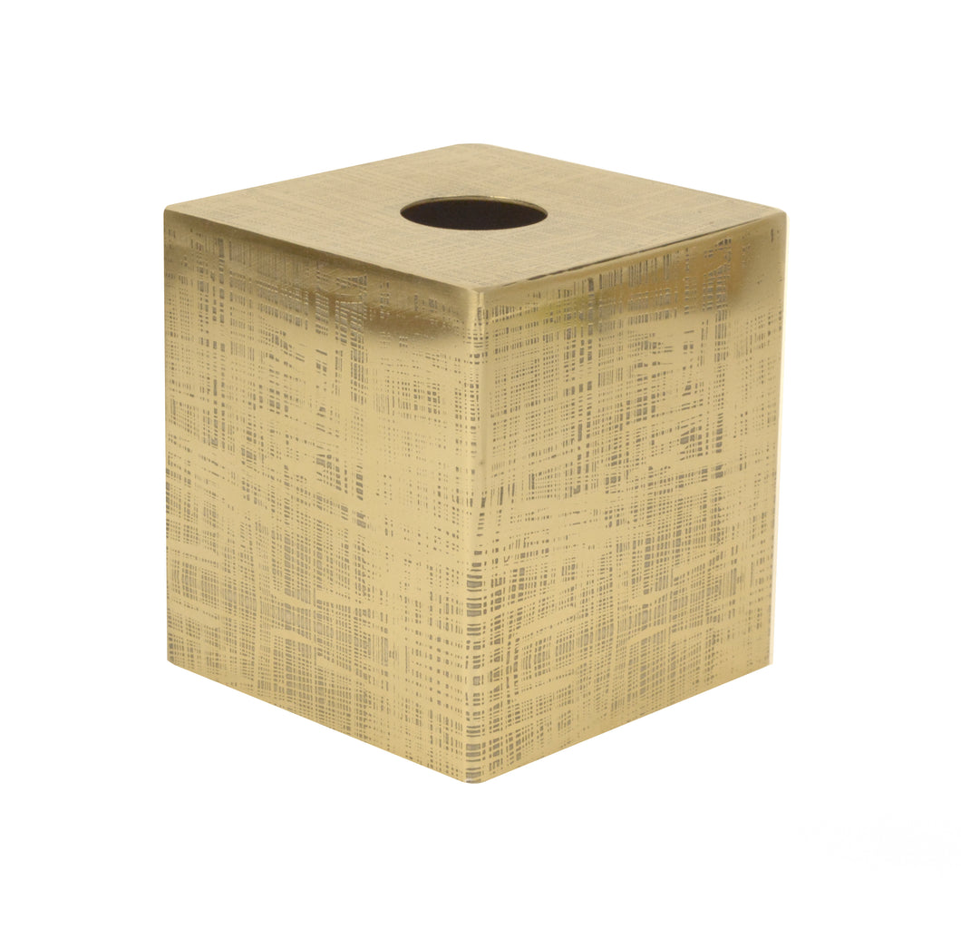 Gold Crosslined -  Gold Metal Square Patterned Textured Tissue Box Cover