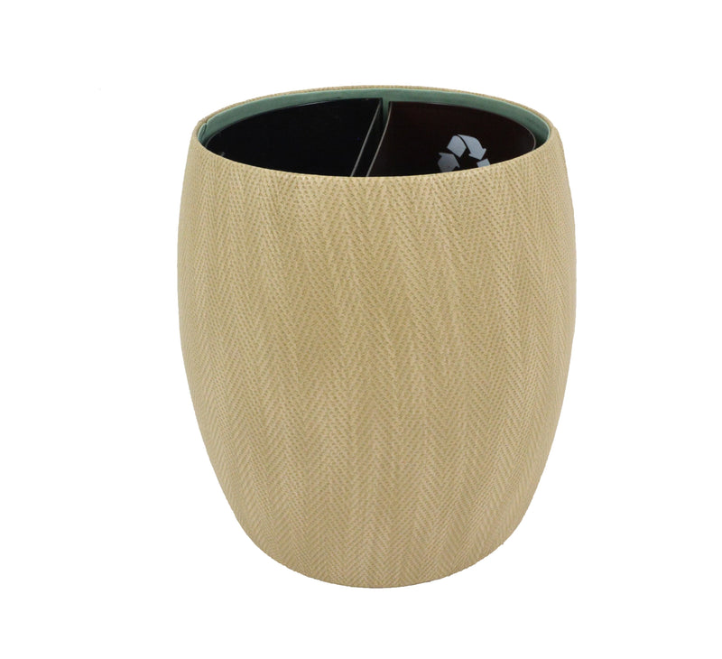 Alder - Cylinder  Shaped Natural Weave Cream Faux Leather Waste Bin - Dimensions: 20cm x H26cm