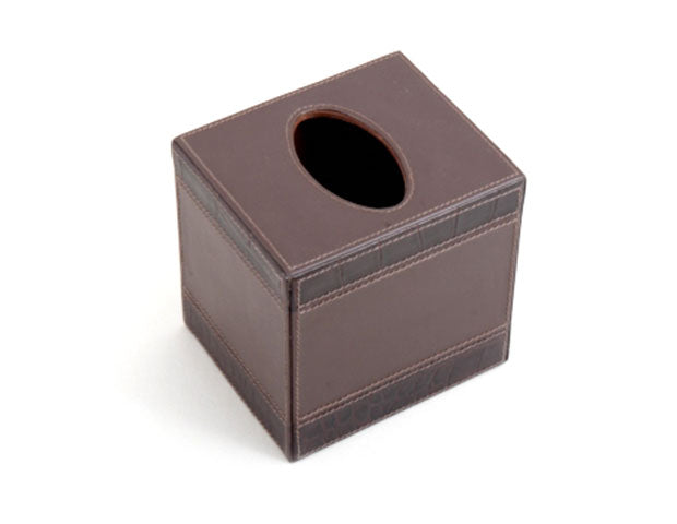 Barking CIty- Brown Leather Tissue Box Cover with trimming