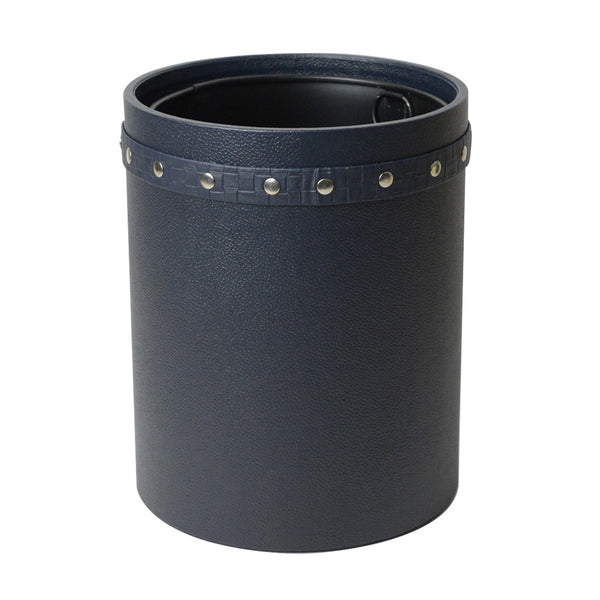 Wimble - Navy Blue Faux Leather Waste Bin with Studded Trim - Dimension 20cm by H25cm