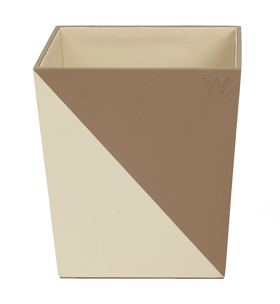 Alderham -  Cream and Brown Faux Leather Waste Bin - W22cm x H25cm