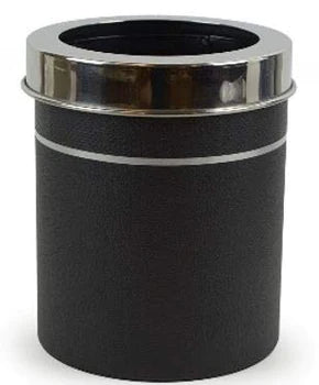 Wastepaper Bin Black faux leather with shiny metal polish lid cover -  Dimension: L20cm x W20cm x H25cm