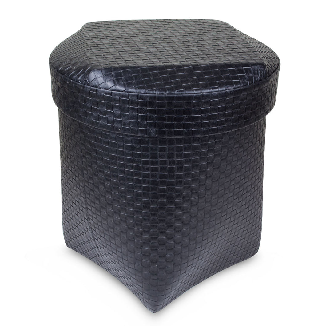 Avington - Black Leather Waste Bin with Woven Texture - L 29cm x W 29cm x H 34cm