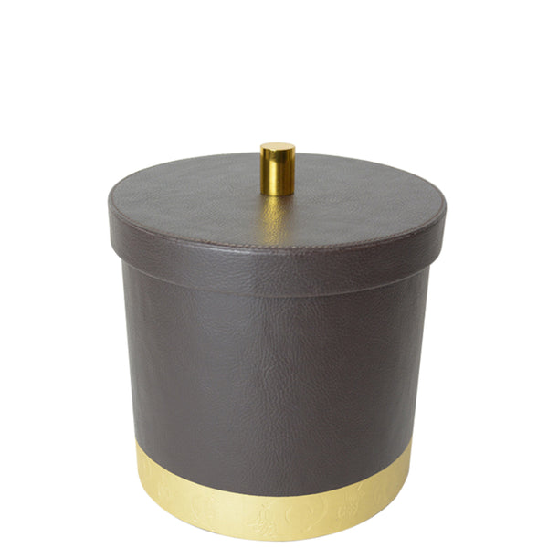 Paddington - Brown Leather Ice Bucket with Gold Patterned Metallic Leatherette