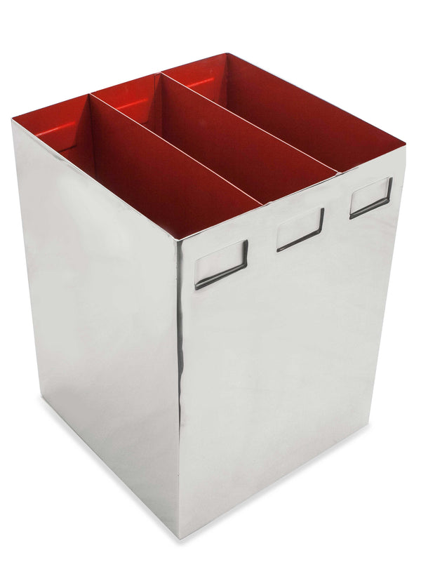 Blake - Red and Silver Metal Waste Bin with Dividers - Dimensions: 30cm x H40cm