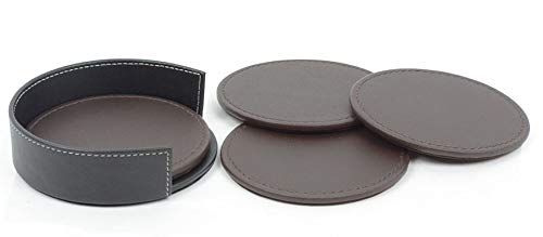 Black container with 4 brown coasters
