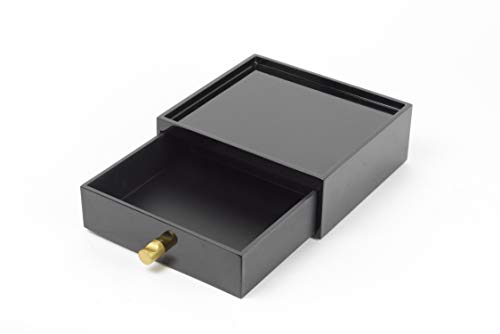 Daven - Black shiny accessories decorative storage box with drawer - Dimensions: H20cm x W23 x D8cm