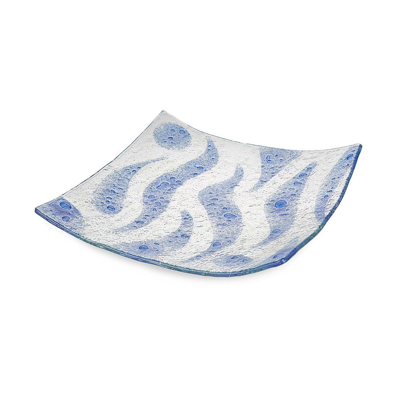 Phoenix - Textured Glass With Blue Wave Pattern Tray