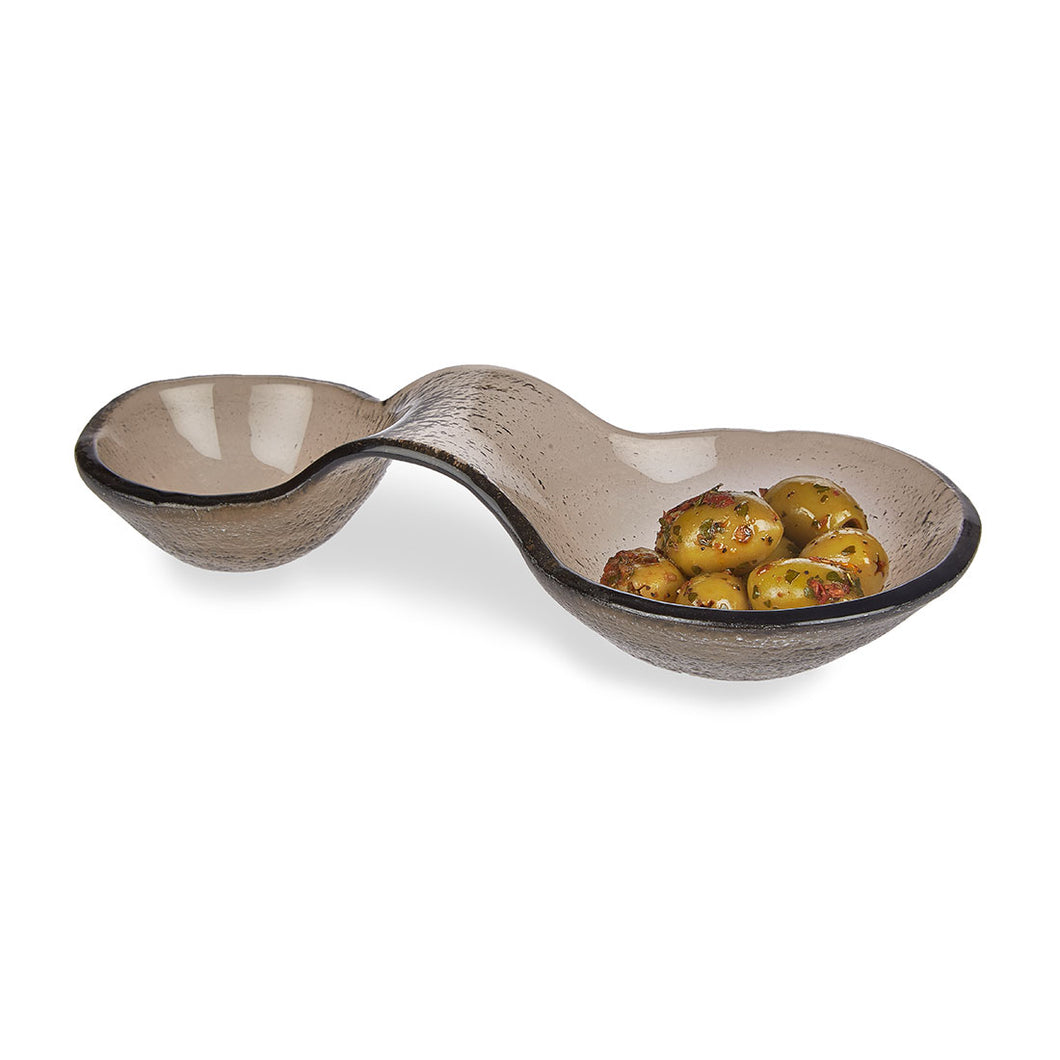 Nash - Two Compartment Black Glass Snack Dish