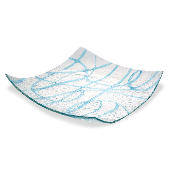 Devonia - Square Blue Patterned Glass Tray