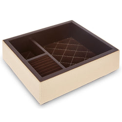Knightsbridge - Cream Faux Leather Jewellery Tray - 19cm by 16 cm and H 5.5cm