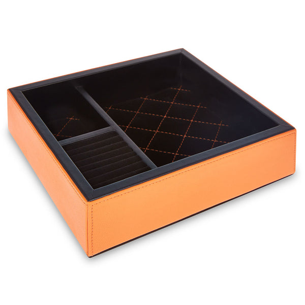 Knightsbridge - Orange Faux Leather Jewellery Box - 19cm by 16 cm and H 5.5cm