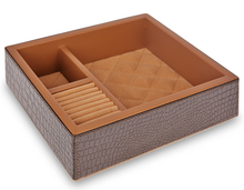 Load image into Gallery viewer, Knightsbridge - Brown Crocodile Print Faux Leather Jewellery Tray 19cm by 16 cm and H 5.5cm
