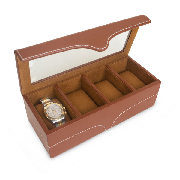 Hans - Tanned Faux Leather Watch Box showcase four watch compartments
