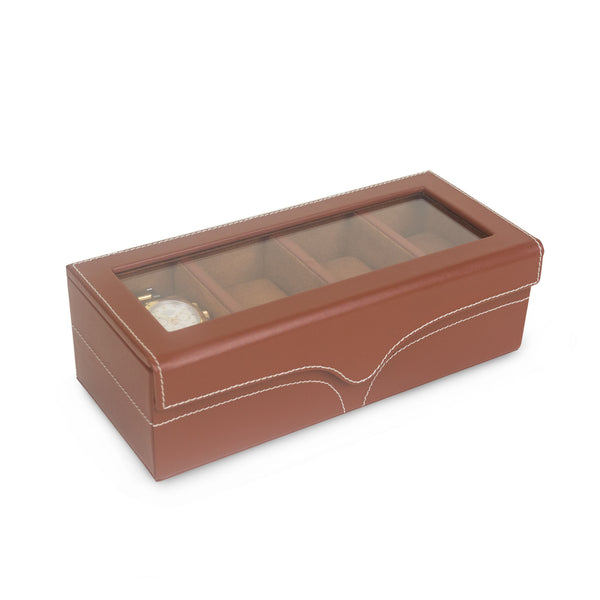 Hans - Tanned Faux Leather Watch Box showcase four watch compartments