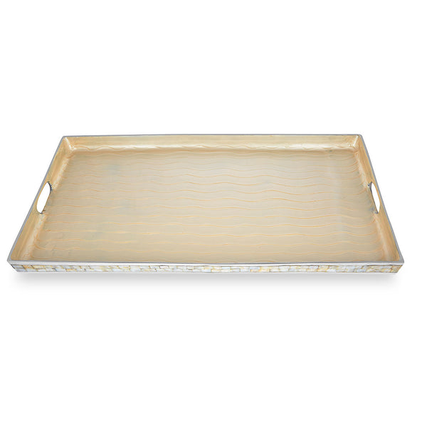 Eton - Large Cream Enamel with Mother Of Pearl Tray - size is 70cm by 37 cm